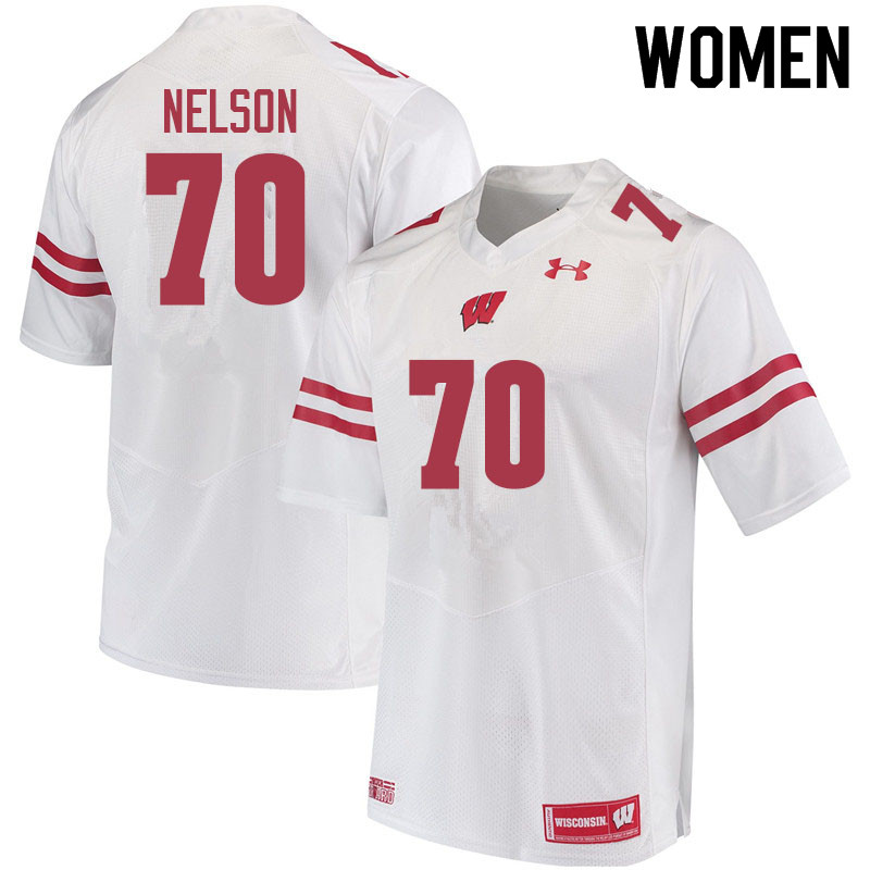 Women #70 Barrett Nelson Wisconsin Badgers College Football Jerseys Sale-White